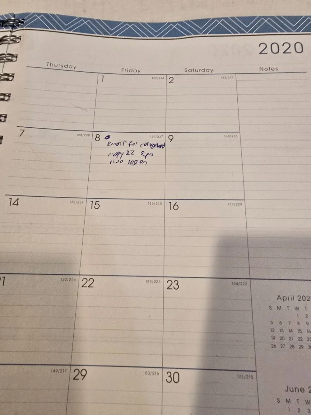 Planner Weekly Monthly July 2019-June 2020 Blue Cover Spiral Bound 7.5